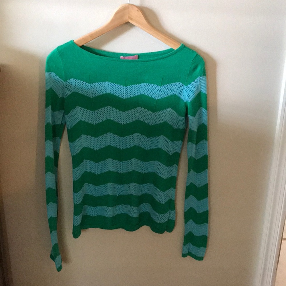 Lilly Pulitzer Blue & Green Chevron Sweater Sz S
